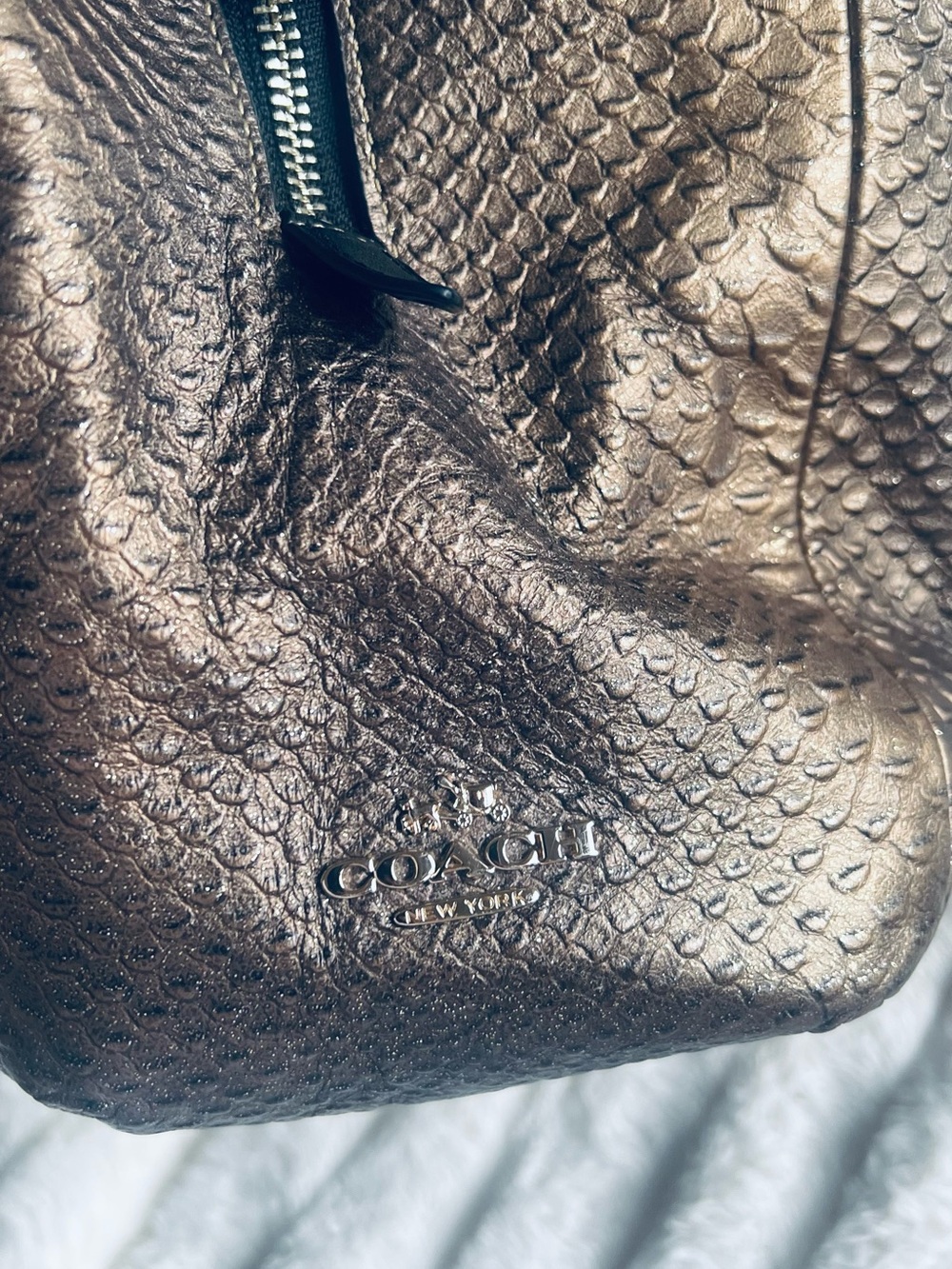 Coach Metallic Bronze Textured Leather Shoulder Bag